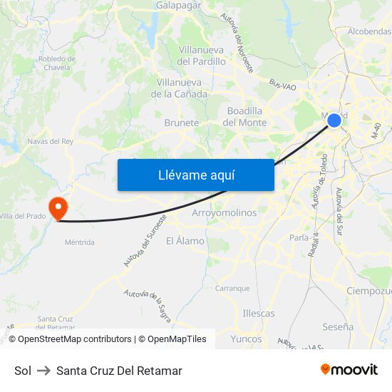 Sol to Santa Cruz Del Retamar map