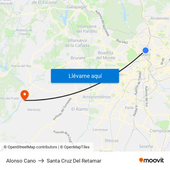 Alonso Cano to Santa Cruz Del Retamar map