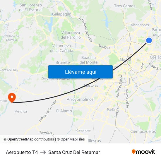 Aeropuerto T4 to Santa Cruz Del Retamar map
