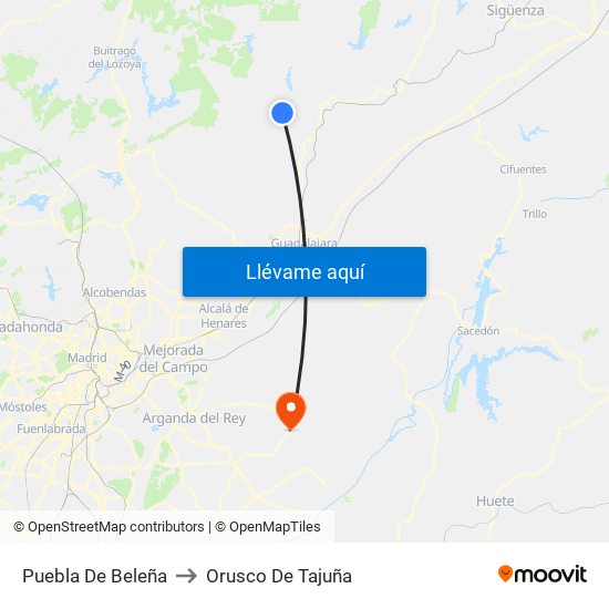 Puebla De Beleña to Orusco De Tajuña map