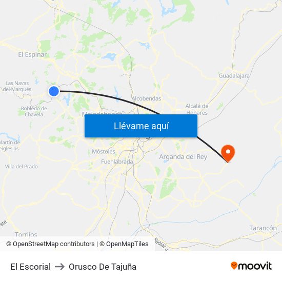 El Escorial to Orusco De Tajuña map