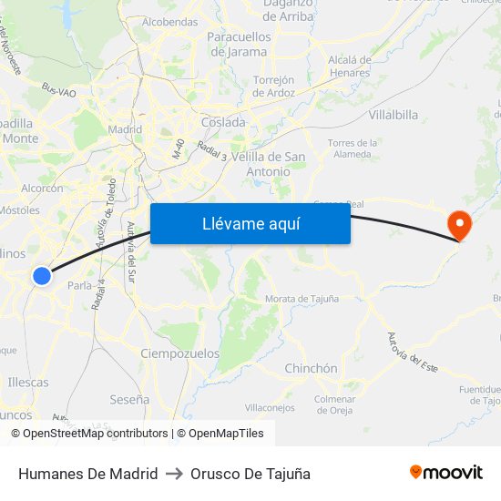 Humanes De Madrid to Orusco De Tajuña map