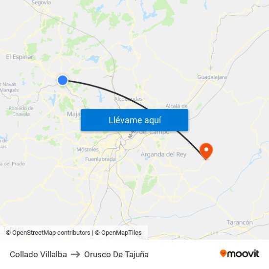 Collado Villalba to Orusco De Tajuña map