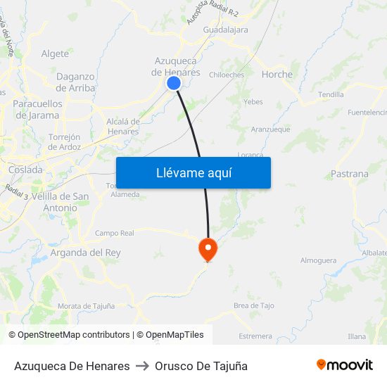 Azuqueca De Henares to Orusco De Tajuña map
