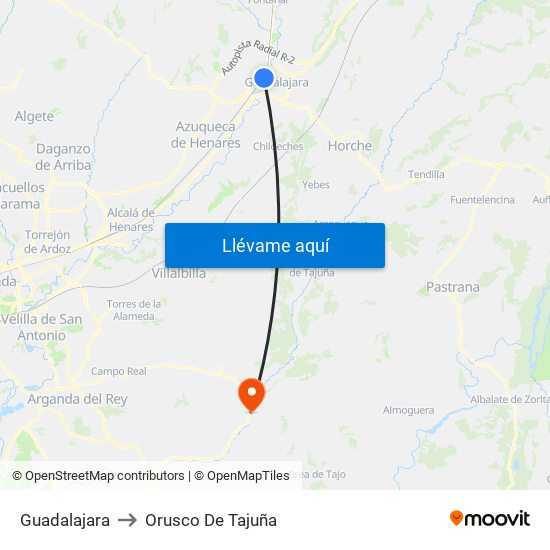 Guadalajara to Orusco De Tajuña map