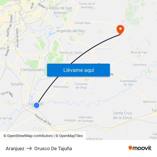 Aranjuez to Orusco De Tajuña map