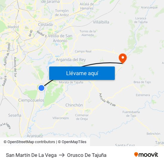 San Martín De La Vega to Orusco De Tajuña map