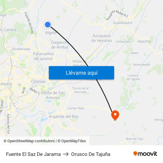 Fuente El Saz De Jarama to Orusco De Tajuña map