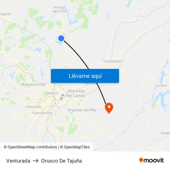 Venturada to Orusco De Tajuña map