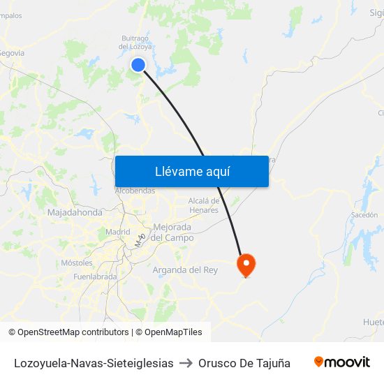 Lozoyuela-Navas-Sieteiglesias to Orusco De Tajuña map