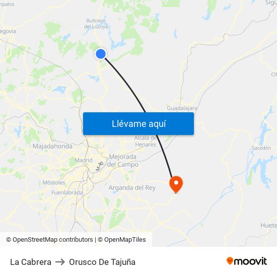 La Cabrera to Orusco De Tajuña map