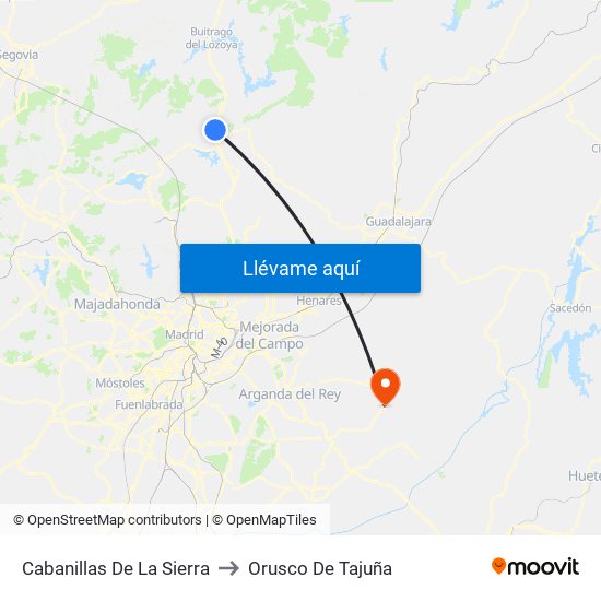 Cabanillas De La Sierra to Orusco De Tajuña map