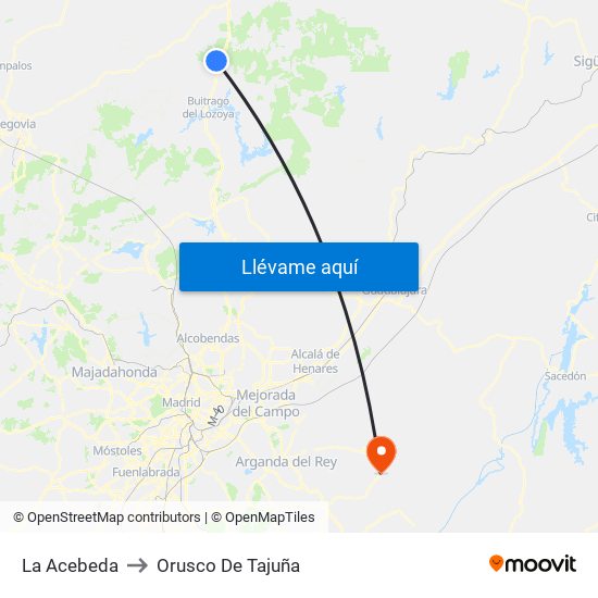 La Acebeda to Orusco De Tajuña map