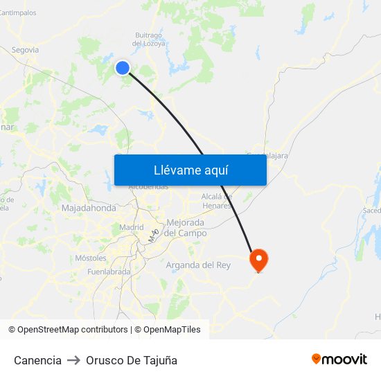 Canencia to Orusco De Tajuña map