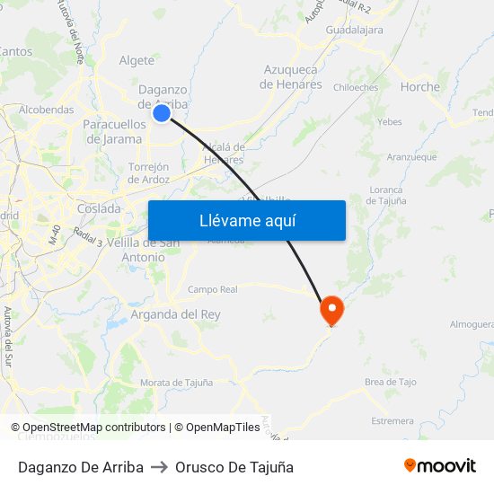 Daganzo De Arriba to Orusco De Tajuña map