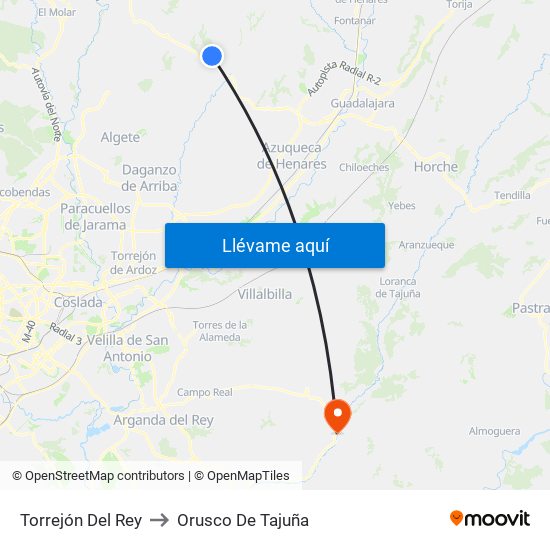 Torrejón Del Rey to Orusco De Tajuña map