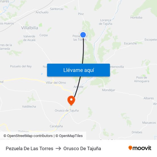 Pezuela De Las Torres to Orusco De Tajuña map