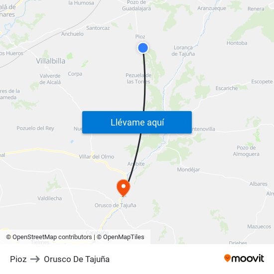 Pioz to Orusco De Tajuña map