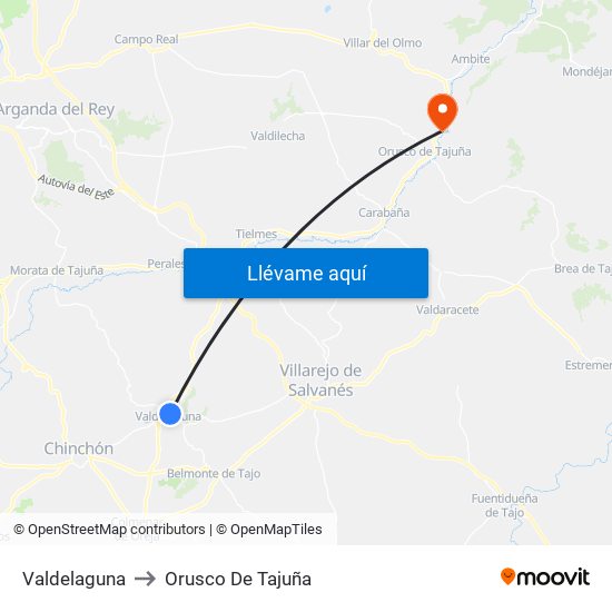 Valdelaguna to Orusco De Tajuña map