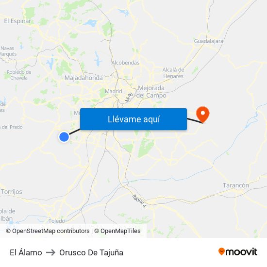 El Álamo to Orusco De Tajuña map