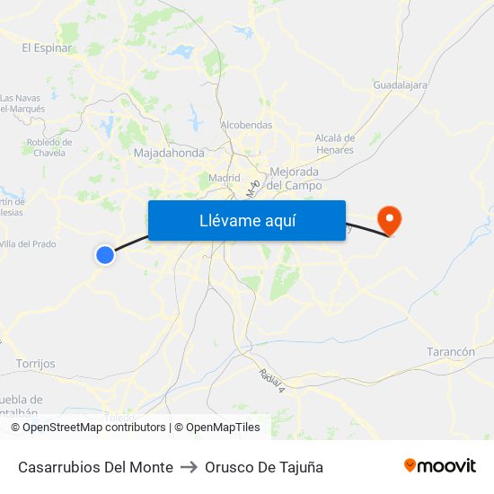 Casarrubios Del Monte to Orusco De Tajuña map