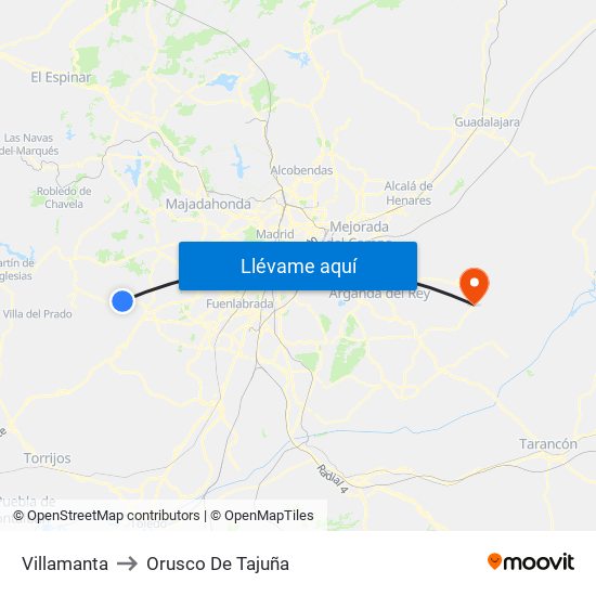 Villamanta to Orusco De Tajuña map