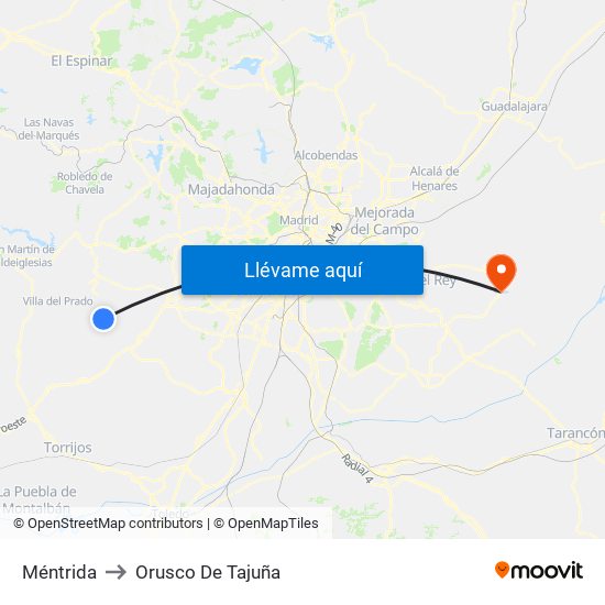 Méntrida to Orusco De Tajuña map