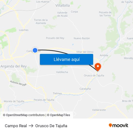 Campo Real to Orusco De Tajuña map