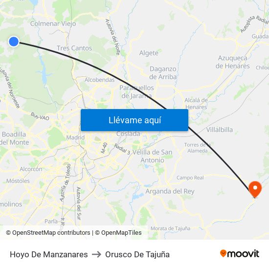 Hoyo De Manzanares to Orusco De Tajuña map