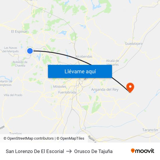 San Lorenzo De El Escorial to Orusco De Tajuña map