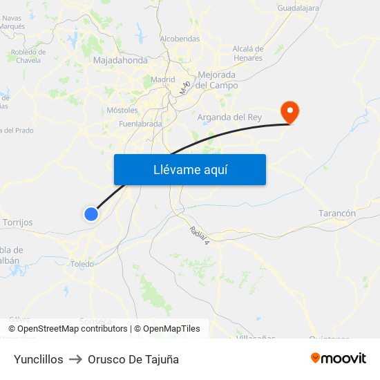 Yunclillos to Orusco De Tajuña map