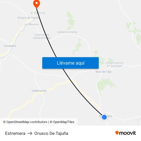 Estremera to Orusco De Tajuña map