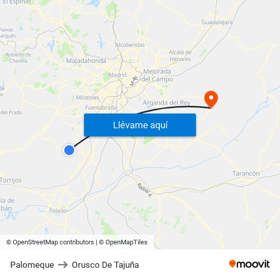Palomeque to Orusco De Tajuña map