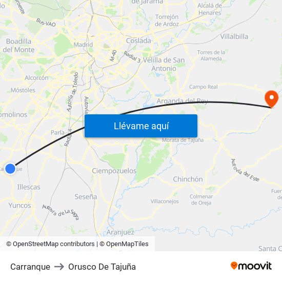 Carranque to Orusco De Tajuña map