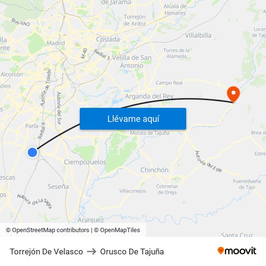 Torrejón De Velasco to Orusco De Tajuña map