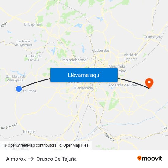 Almorox to Orusco De Tajuña map