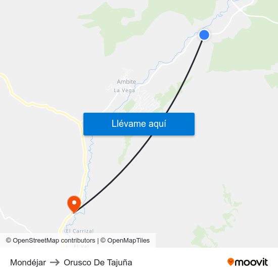 Mondéjar to Orusco De Tajuña map