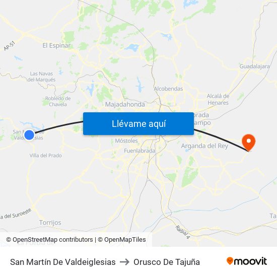 San Martín De Valdeiglesias to Orusco De Tajuña map
