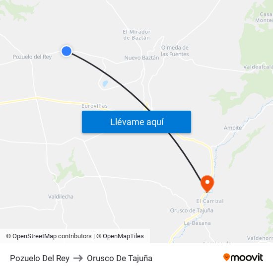 Pozuelo Del Rey to Orusco De Tajuña map
