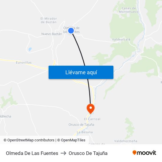 Olmeda De Las Fuentes to Orusco De Tajuña map
