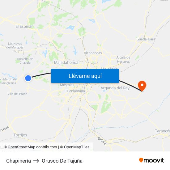 Chapinería to Orusco De Tajuña map