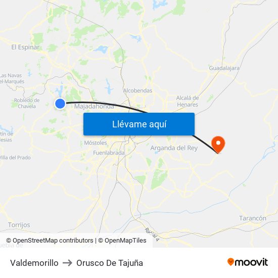 Valdemorillo to Orusco De Tajuña map