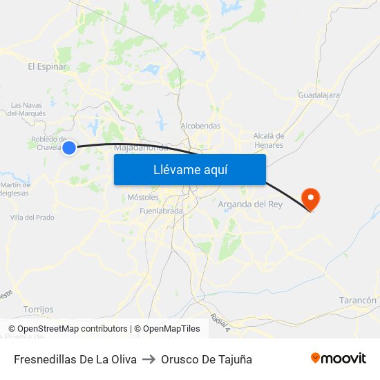Fresnedillas De La Oliva to Orusco De Tajuña map