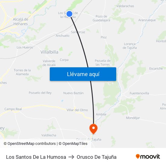 Los Santos De La Humosa to Orusco De Tajuña map