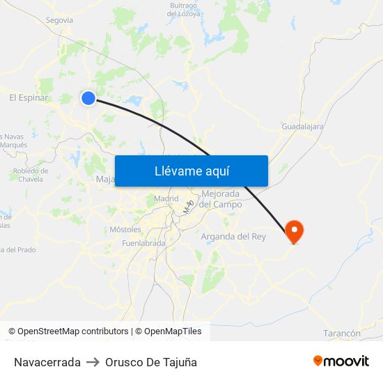 Navacerrada to Orusco De Tajuña map