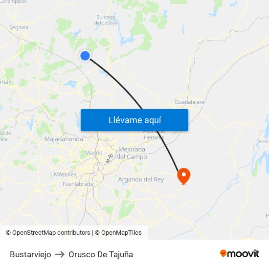 Bustarviejo to Orusco De Tajuña map