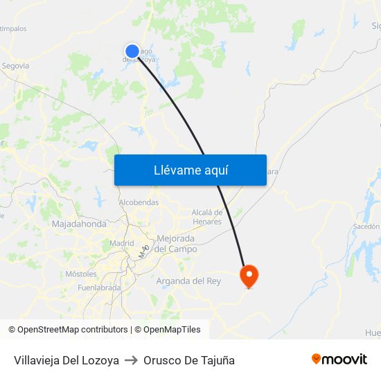 Villavieja Del Lozoya to Orusco De Tajuña map