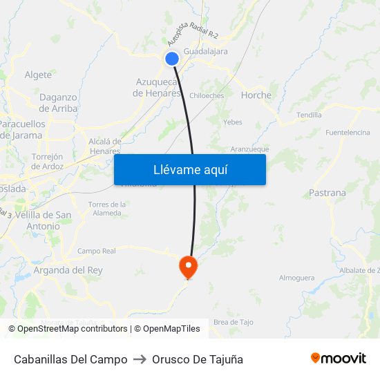Cabanillas Del Campo to Orusco De Tajuña map