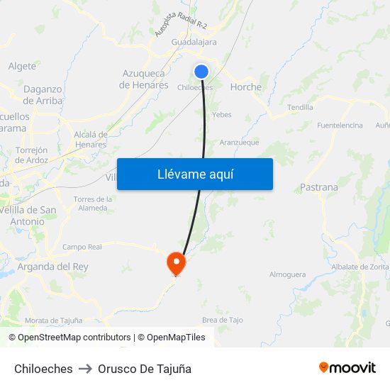 Chiloeches to Orusco De Tajuña map