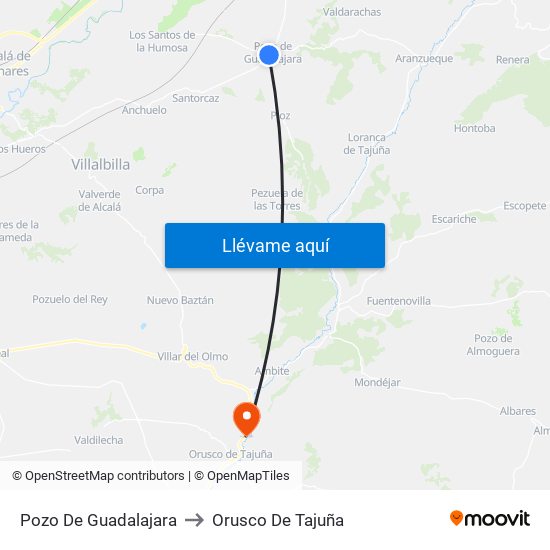 Pozo De Guadalajara to Orusco De Tajuña map